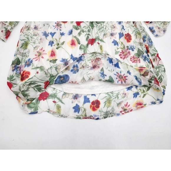 Bellambra 100% Silk Italian Floral Peasant Sheer Lined Blouse Top Size L - Picture 5 of 10